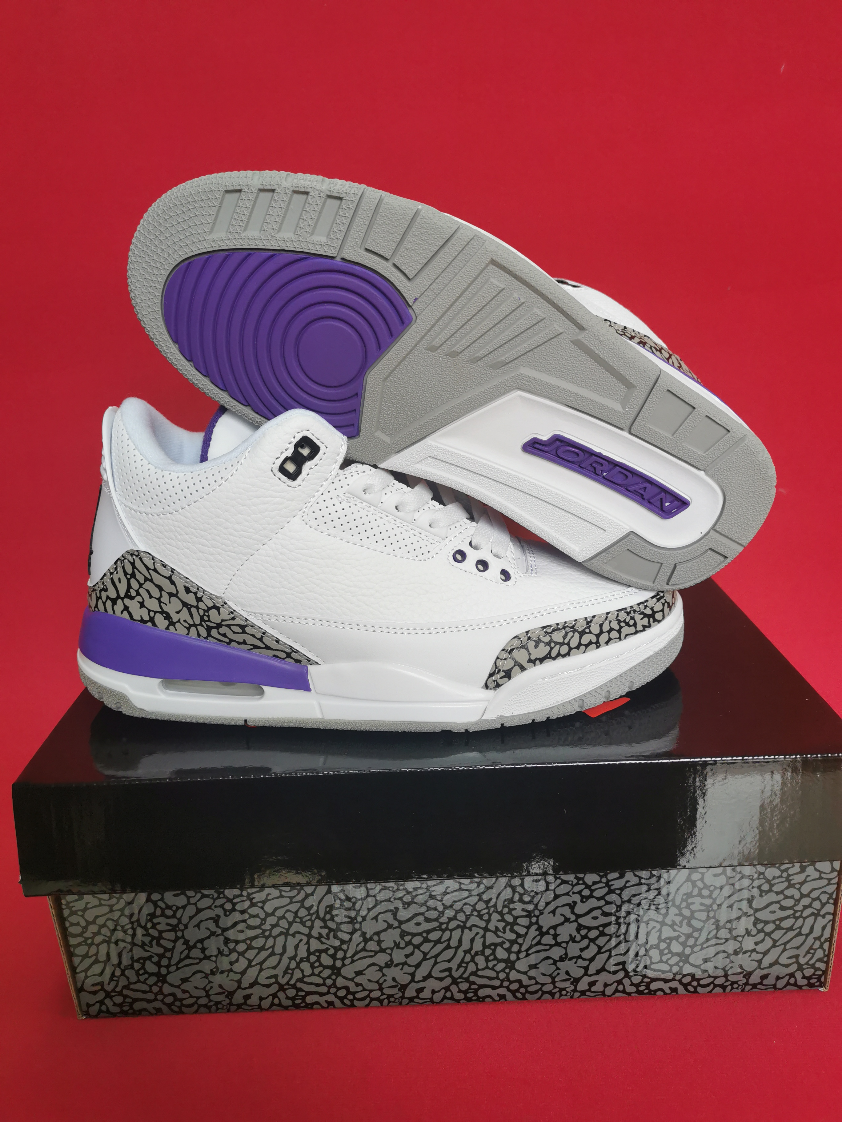 2021 Air Jordan 3 Retro White Purple Grey Shoes